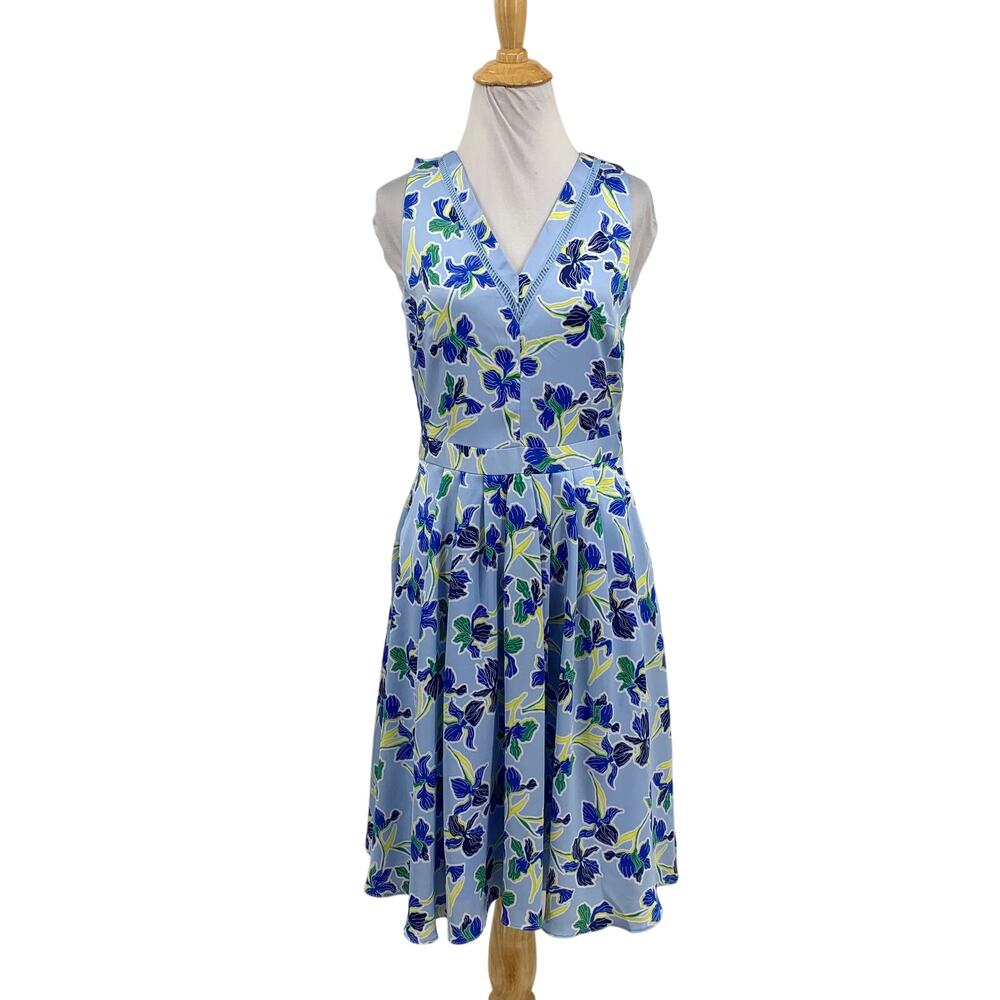 Banana Republic Dress Womens 2 Prairie Sky V Neck Sleeveless Floral Fit & Flare